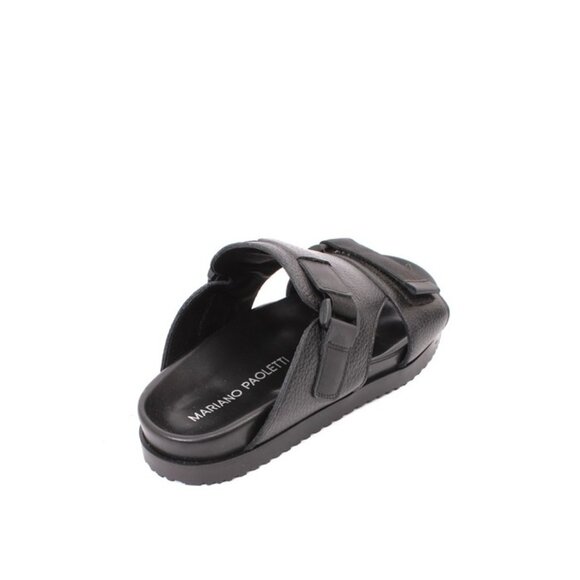 Mariano Paoletti 325 Black Leather Slides Men Comfort Sandals